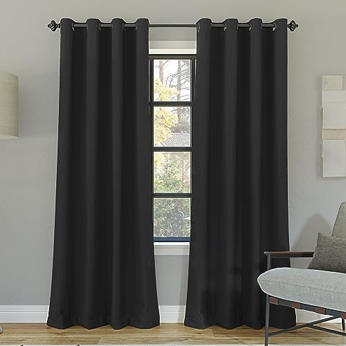 Sun Zero Nordic 2-Pack Theater Grade Noise Reducing Extreme 100% Blackout Grommet Curtain Panel Pair, 52 x 108, Coal Gray