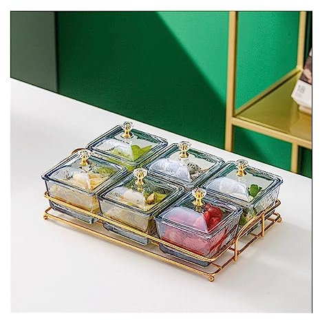 Salad Bowl Silver Gray Glass Dipping Bowl Set with Metal Tray Removable Dip Bowls are Used for Appetizers Condiments Chips Fruits Candies Nut Snack Bowl (Color : C)