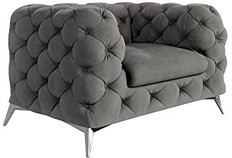 S-Style Möbel Maria Sessel Stuhl Wohnzimmer Chesterfield Loungesessel Clubsessel Polstersessel Cocktailsessel Wartezimmer Einzelsessel Möbel Sofa Sessel & Stühle Lounge Grau 125x100x73 cm