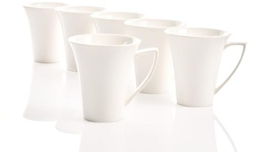 Fantastic Becher konisch Set 6teilig für Kaffee, Tee, Kakao cremè Porzellan | edle, cremèweiße Henkelbecher ca. 300ml, zeitlose Eleganz und formvollendete Nachhaltigkeit im Komplettset für 6 Personen