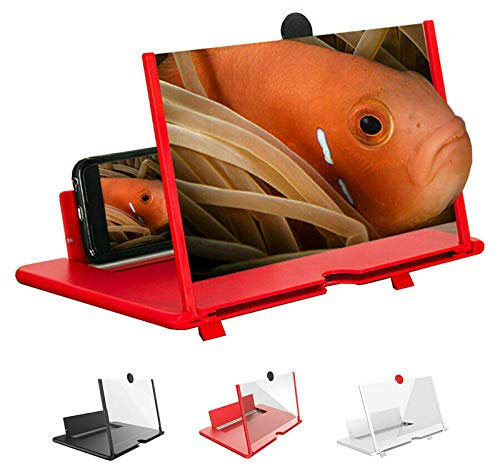 Bildschirmlupe 2023, 10/12/14/16/18 Zoll Bildschirmlupe für Phone, Handy-Bildschirmverstärker HD ausziehbarer kreativer 3D-Handy-Lupenhalter-Verstärker (12 Zoll, red)