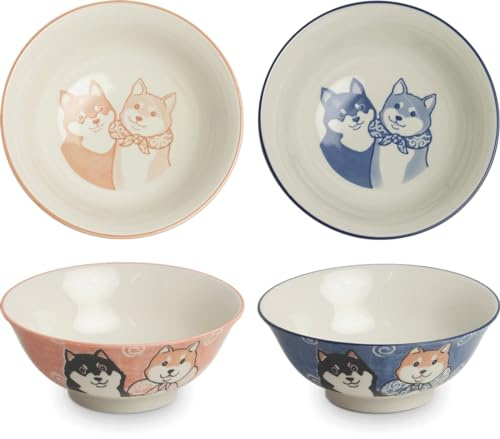 Juego de tazón japonés udon - Set de 2 piezas - Perros Shiba - Juego de cuencos - Grande - Fideos - Miso - Sopa - Cuenco de desayuno - Tazón de frutas - Tazón de carne - Tazón de arroz - Cuenco de