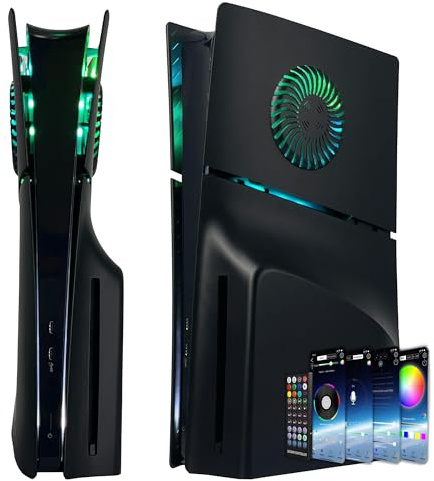 Faceplate für PS5 Slim Disc Edition mit RGB Light Strip und Staubfilter, DOBEWINGDELOU 400+ Effekte LED Licht Konsole Seitenplatten Platte Cover DIY Dekoration Kit Zubehör Schwarz
