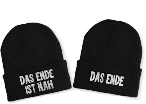 tshirtladen Das Ende ist nah | Das Ende | Duo Partnermütze Strickmütze Wintermütze lustige Beanie mit Stick Onesize Mütze