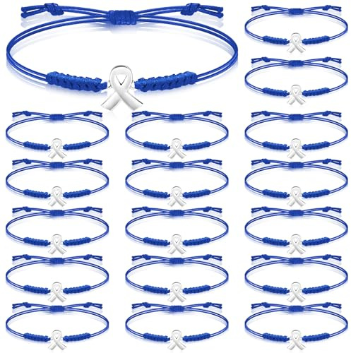 Sasylvia Colon Cancer Awareness Bracelets Adjustable Cord Blue Ribbon Braided Bracelets Inspirational Colon Cancer Gifts for Survivor Fighter Jewelry, about 8.66 inches/ 22 cm, wax rope, alloy, no