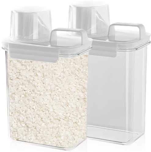 Lot de 2 récipients de rangement pour céréales, 1800 ml, boîte de rangement avec verre doseur, boîtes de conservation, distributeur de nourriture pour chien, distributeur de poudre à laver,