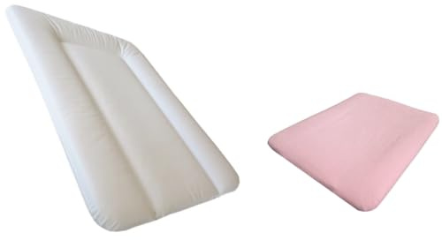 Steff - Set - Wickelauflage - 70x50 cm - Weiß + Wickelauflagenbezug - Rosa - Qualitätssiegel OEKO-TEX Standard 100