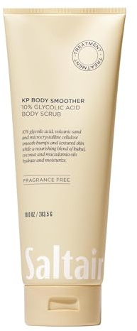 Saltair KP Body Scrub. 10% Glycolic Acid Treatment with Volcanic Sand and Plant Moisturizers. Fragrance-Free Physical Chemical Exfoliator. Exfoliating Body Scrubber for Rough Bumpy Skin, 10oz.