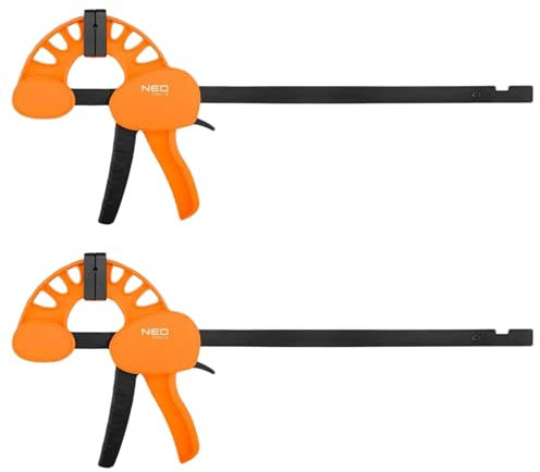 NEO TOOLS Set di 2 morsetti con una sola mano, apertura 300 mm (12 pollici), 2 in 1 per allungare, forza di serraggio 135 kg, morsetti a vite, morsetto con una sola mano, tenditore in legno