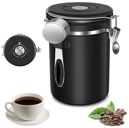 Zjyufy Boîte à Café Stockage de Grains de Café Boîte à Café Hermétique de 1 8 L avec Suivi de Date Et Cuillère à Mesurer Récipient de Stockage de Nourriture de Cuisine pour Le Café Les