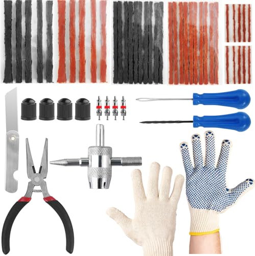 Samulee Omsscun 55Pcs Tyre Repair Kit, Car Tyre Puncture Repair Kit, Tubeless Tyre Repair Kit set, Puncture Repair Kit Car with Tyre Valve Tool for Car, Truck, Motorcycle, Jeep, Tractor etc.