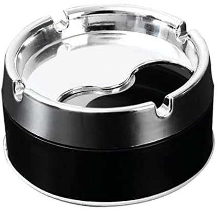 SunaOmni Posacenere in Acciaio Inossidabile Elegante Portatile con Coperchio Rotante - Cilindrico Nero alla Moda Metallico