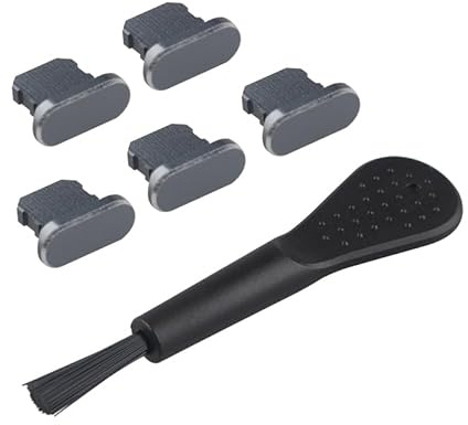 Futheda 5PCS Anti Dust Plugs Metal Cover Caps Lightning Charging Port Dust Protector with Cleaning Brush Compatible with iPhone 14 13 12 11 X XS XR 8 7 SE Mini Plus Pro Max iPad 4 Dark Grey