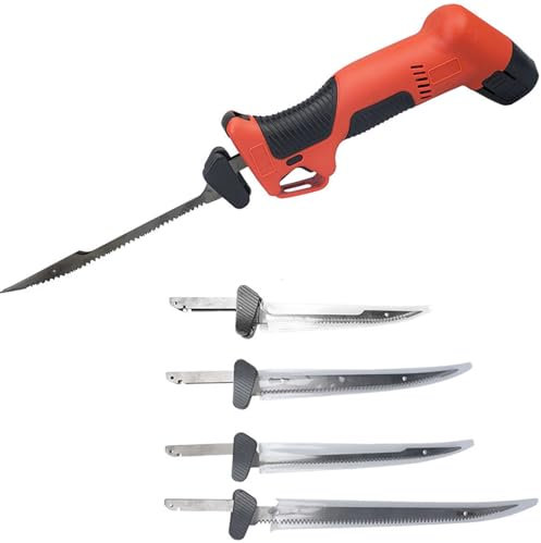 Coltello Elettrico Ricaricabile con Lama in Acciaio ad Alto tenore di Carbonio - Taglia Alimenti surgelati, Carne e Pane - Quattro Diverse Lunghezze di Lama