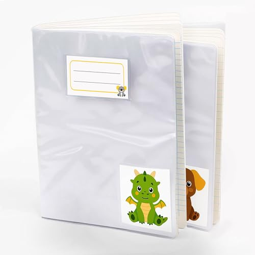 Yellow Koala - Transparente A4-Hefthüllen mit Klappen und herausnehmbarer Etikettentasche für Name, Nachname und Material - Ideal für Schule, Universität, Büro - Set mit 10 Hefthüllen A4
