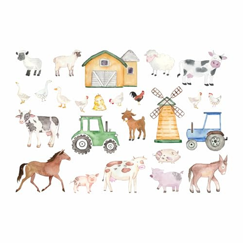 Bauernhof, (099), Traktor, 25 bunte aquarell Bügelbilder, Tiere, zum Aufbügeln, Bügelbild, Set, Aufbügler, Applikation, Bügelsticker,
