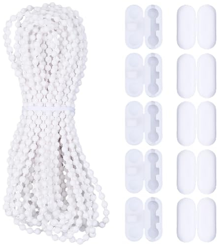 SOFPLATE 10M/10.94 Yards 4.5mm Curtain Pull Chain Blind Bead Chain Connector White Plastic Beaded Roller Extension Strings Accessories Sets for Replacement Repair Curtains Light Fan Roller Blind Shade