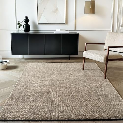Carpetsale24 Baumwolle Teppich Beige 140x200 cm Waschbar, Boho-Stil, Vintage Kelim, Kurzflor, rutschfest & Weich, Einfarbig Meliert, Für Wohnzimmer, Schlafzimmer, Büro & Küche