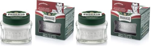 Proraso | Crème avant-rasage rafraîchissante (pot de 100 ml) – Crème de pré-rasage tonifiante à l'huile d'eucalyptus et au menthol – Fabriquée en Italie (Lot de 2)
