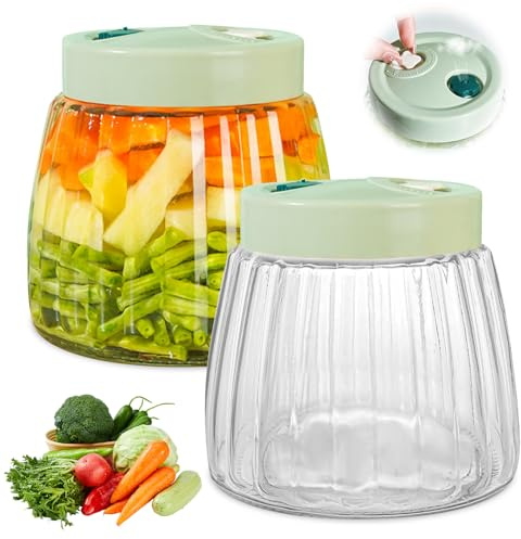 PORFOYO Bocal De Fermentation En Verre,2 PCS 1 L Grands Bocaux En Cristal,Bocaux De Fermentation,Bocal En Verre Avec Couvercle Pour Fermentation,Confiture,Kimchi,Brassage Du Vin