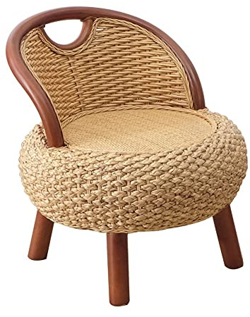 Handgewebter Rattan-Fußhocker mit Rückenlehne, Landhausstil, geflochtener Pouf, Akzentstuhl für Wohnzimmer, Terrasse, Lounge, Teestube
