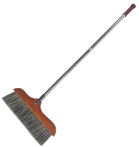 SKISUNO Redwood Soft Bristle Broom with Detachable Stainless Steel Handle Static Dust Sweeping Brush for Indoor Cleaning Portable Telescoping Stick for Narrow Corners and Outdoor Use