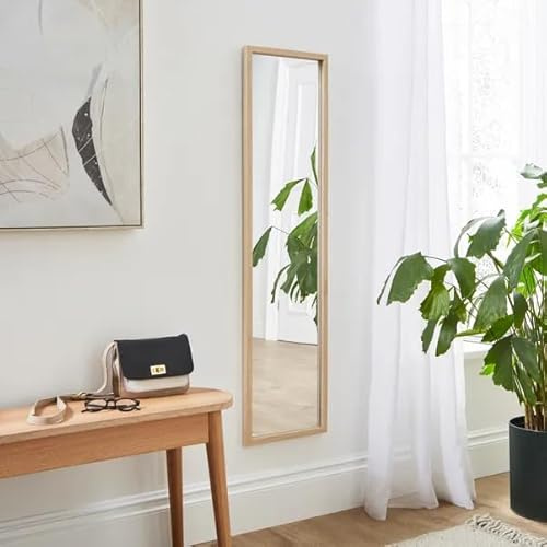 New Rectangle Full Length Wall Mirror – 120cm x 30cm Modern Wood Effect Frame, Indoor Hanging Mirror, Vertical or Horizontal Wall Mount, Elegant Home Décor M-12 (Natural)