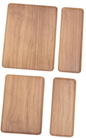 Fdit Conjunto de Bandeja de Servicio de Melamina de 4 Piezas, Platos Rectangulares Resistentes y Ligeros con Recubrimiento sin Deslizamiento para Bocadillos, Desayuno y Reuniones