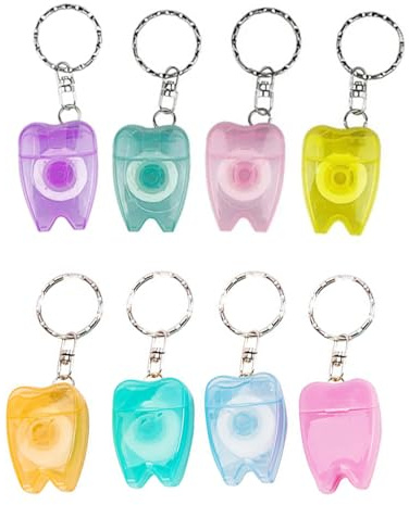 Lot de 8 fils dentaires cirés de 15 m avec porte-clés pour voyage et extérieur Couleurs aléatoires