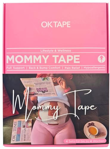 OK TAPE MOMMY TAPE Schwangerschafts-Bauchstützband 4er-Pack | Hypoallergenes Kinesio Tape Vorgeschnitten | Zur Linderung von Rücken- & Bauchschmerzen | Optimaler Halt für Schwangere (Beige)