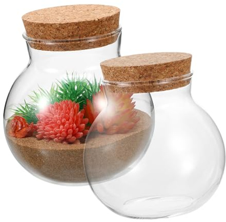 SEWACC Bouteille en Verre Sphérique Bouchon Liège 2pcs, Surface Lisse et Facile à Nettoyer, pour Micropaysage et Plantes Mousse