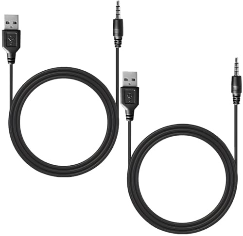 Lethra 2PCS 3.5mm Aux Audio Jack Cable Adapter to USB 2.0 Male, 1M Universal Compatibility Charge Cable, USB to 3.5mm Audio Jack Adapter for Headphones, MP3 Players, Laptop, Speakers, Video Recorders