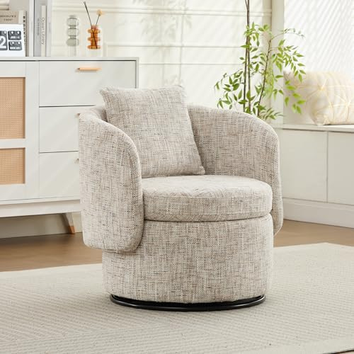 Ligterra Sillón de peluche, silla giratoria para salón, sillón redondo con pie de metal giratorio 361°, silla giratoria sin ruedas, silla de lectura, para salón, dormitorio (beige)