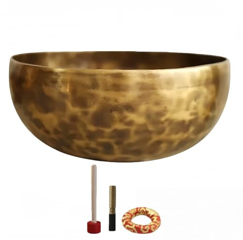 Fay Bless Handgefertigte Nepal Vollmond Klangschale - Handgehämmerte Klangschale aus Messing mit Stock & Kissen für Meditation, Yoga & Entspannung (30cm)