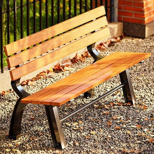 LIMENQIN Wetterfeste Gartenbänke mit Rückenlehne, Parkbank aus Holz, Gestell aus Aluminiumguss, für Eingangsbereich, Veranda(Natural)