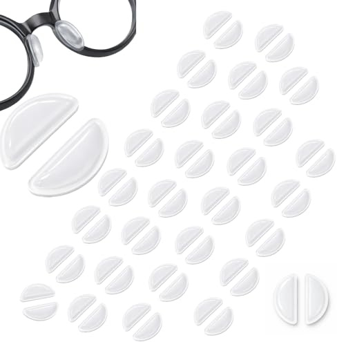 30 paires de plaquettes nasales pour lunettes, pads en silicone antidérapants autocollants, coussinets confort 1 mm, doux pour la peau, faciles à poser, pour montures plastique et métal