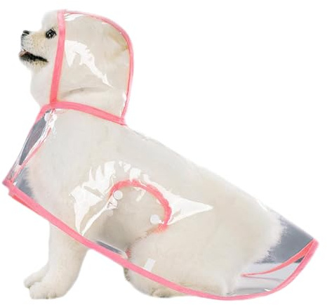 KASESSS Rosa Trasparente Impermeabili Cani Taglia Piccola, Eva Mantellina Pioggia Cane Con Cappuccio, Mantella Antipioggia Cane Con Cintura Regolabile Per La Pancia E Foro Per Guinzaglio XXL