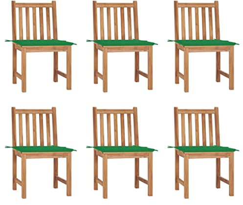 Mokuyary Trädgårdsstolar, set med 6 kuddar, massivt trä, teak, balkongstol, terrassstolar, matstolar för terrass, trädgård, balkong – C