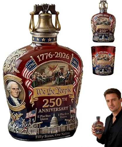 U.S. 250th Anniversary Commemorative Whiskey Bottle, 250 Anniversary Whiskey Bottle, 250th Anniversarys Personal Reserve, Father's Day Patriotic Giftfor Liquor Scotch Bourbon or Wine (C-1Pc)