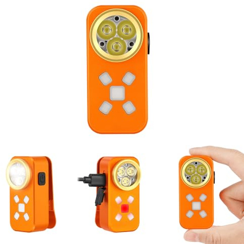 OSDUE Taschenlampe LED Aufladbar, 500LM Mini Clip EDC Torch mit 7 Lichtmodi | Hell Flashlight mit Flutlicht Spotlicht Rotlicht, USB-C Wiederaufladbar, Wasserdicht für Camping Outdoor Notfäll, Orange
