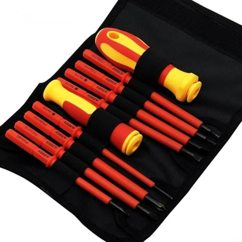 Set di cacciaviti isolati 10 in 1 con punte magnetiche, 500 V, utensili da elettricista in acciaio al cromo vanadio per lavori elettrici sicuri, PH e punte a taglio