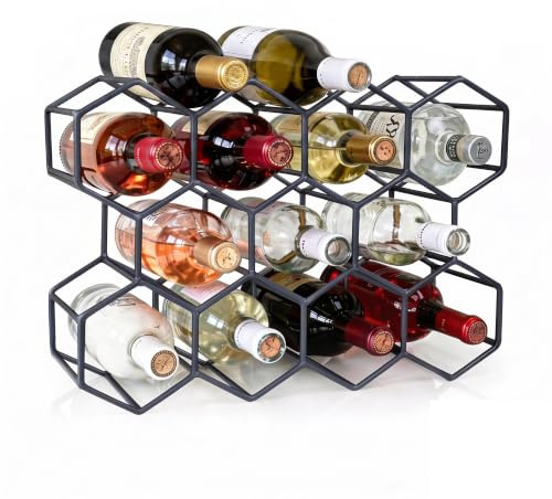 Crystals 14 Bottle Wine Rack Holder – Modern Metal Wire Storage Stand, Countertop Tabletop Freestanding Wine Bottle Organiser for Kitchen, Dining Room, Bar & Home Décor (Charcoal Grey)