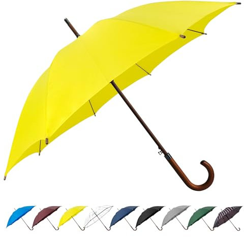 SoulRain 48 Large Umbrella–Golf Windproof Strong Stick Umbrellas,Wind Resistant Umbrella for Rain,Durable Travel&Rainproof Vintage Cane with Classic Wooden Handle for Mens & Women(Yellow)