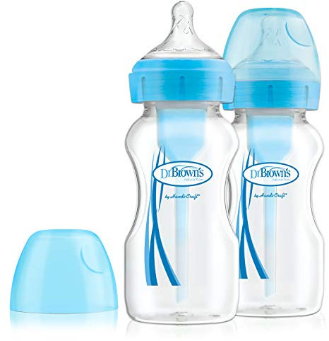 Dr. Brown's Options+ Anti-Colic Baby Bottle, Wide Neck, 270ml, 2 Pack, Blue