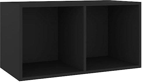 vidaXL Schallplatten-Aufbewahrungsbox 71x34x36 cm, Schwarz, Holzwerkstoff, 2 Fächer, Stabiler Rückenteil, LP Regal, Transportbox, Horizontal & Vertikal nutzbar, Musiksammlung