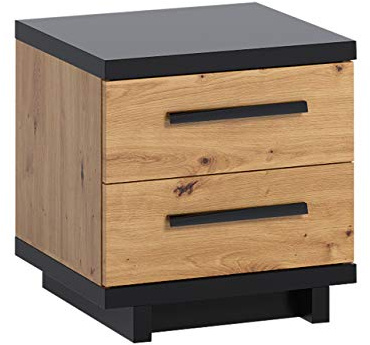 Mirjan24 Nachttisch INES SNOC mit 2 Schubladen in Holz-Optik, Nachtschrank Beistelltisch Nachtkommode Nachtkonsole Kinderzimmer Schlafzimmerkommode (Eiche Artisan + Schwarz/Eiche Artisan)