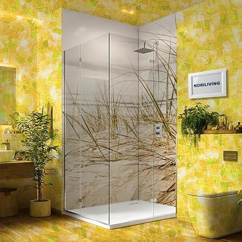 NORILIVING Duschrückwand Fliesenersatz Dusche 80x200 cm Motiv Dünen Gras Strand | Duschwand ohne Bohren 2 teilig | Wandverkleidung Bad Aluverbundplatte 3 mm