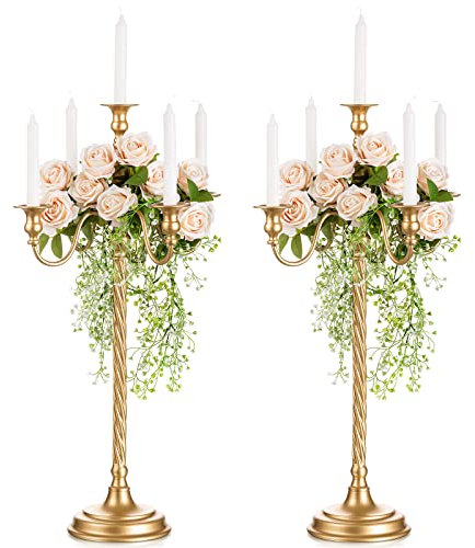 Sziqiqi 71cm Tall Candlestick Holder for Table Decoration - Golden Candelabras Floor Candle Holders Metal Candle Stick Holder Centerpieces for Wedding Christmas Communion Party Halloween Xmas Easter