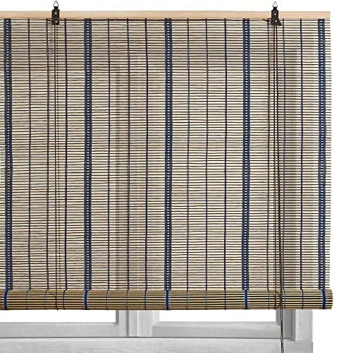 LOLAhome - Persiana Estor Enrollable de bambú Natural de Estilo rústico para Dar Sombra, protección Solar o escurecer Puertas o Ventanas (Azul y Natural, 120X180 CM)