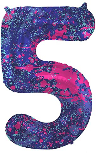 Folat 63905 Luftballon Geburtstag Ziffer Zahl 5 Paint Splash Lila Weltraum 86 cm - Helium Ballon Decoration Geburtstagdeko, Ballon Zahl